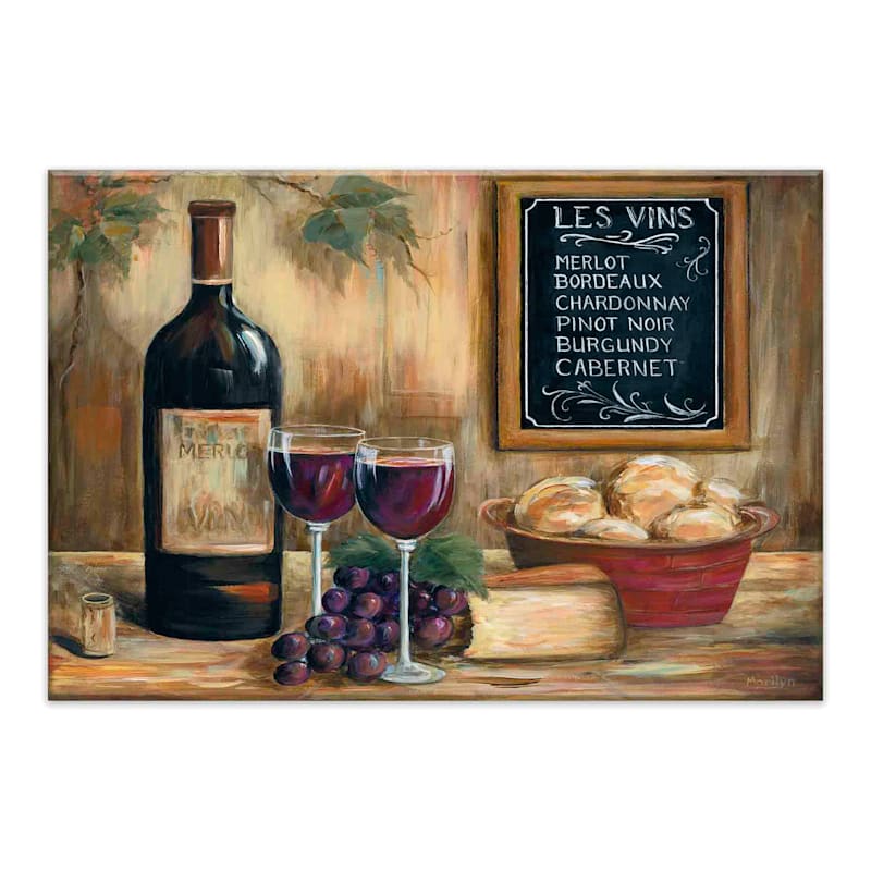 24X35 Wine And Bread Textured Canvas