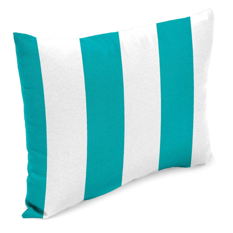 Turquoise Awning Striped Outdoor Oblong Throw Pillow, 16x12