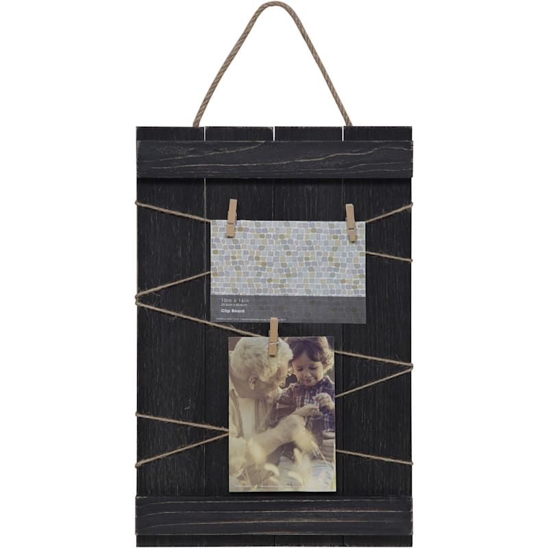 10X16 Blackwash Hanging Plank Clothespin Collage Frame