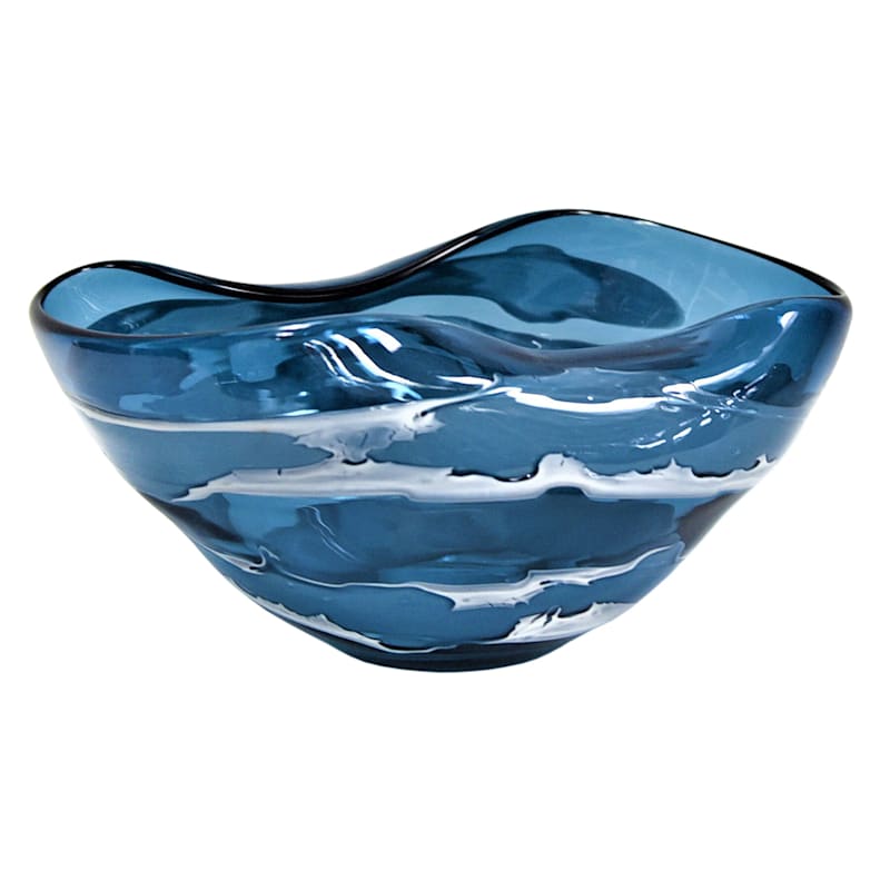 Blue & White Glass Decorative Bowl, 6"