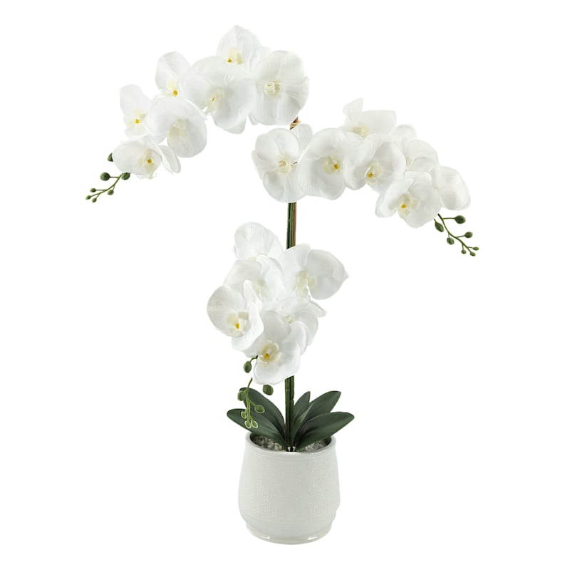 White Orchid Flower with Ceramic Planter, 27.5"