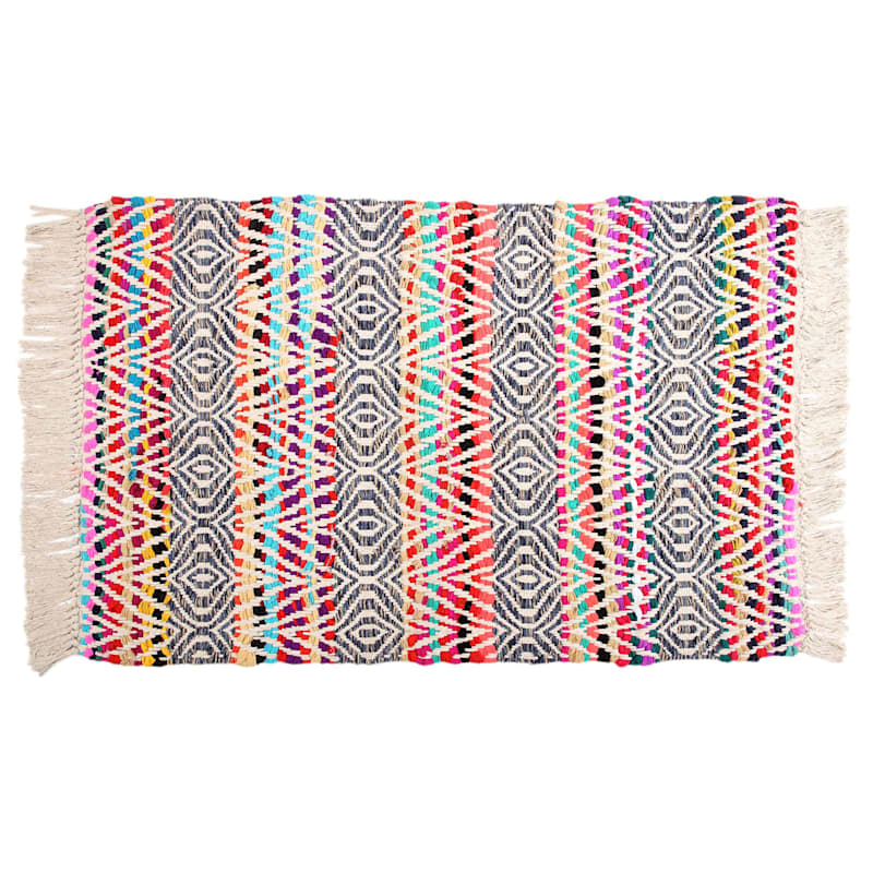 Chindi Multi-Colored Tribal Accent Rug with Fringe, 2x4