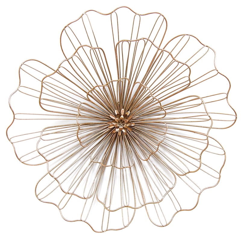 20in Gold Wire Flower Wall Decor At Home - Gold Metallic Flower Wall Art