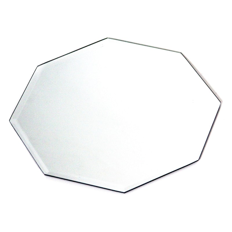 Glass Octagon Beveled Edge Mirror Candle Plate, 10"