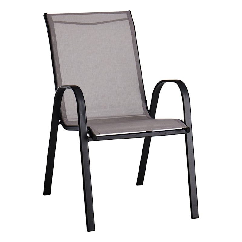 Grey Outdoor Steel Sling Stacking Chair, Sling Stacking Patio Chairs