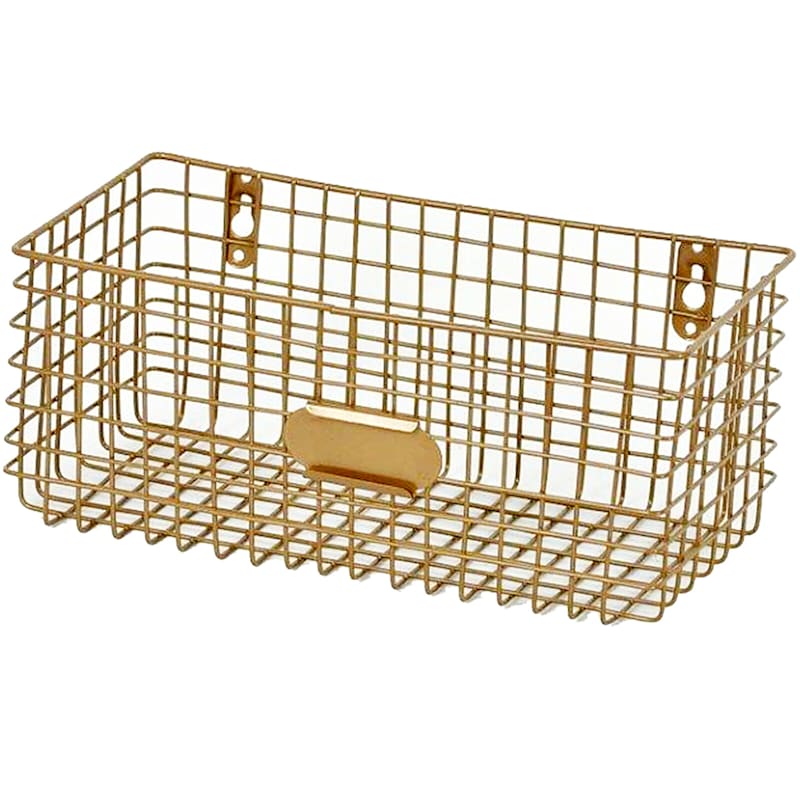 Rustic Gold Metal Wall Basket 