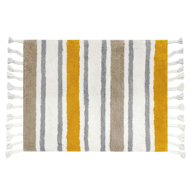 Found & Fable Canyon Natural & Grey Striped Tassel Bath Mat, 20x30