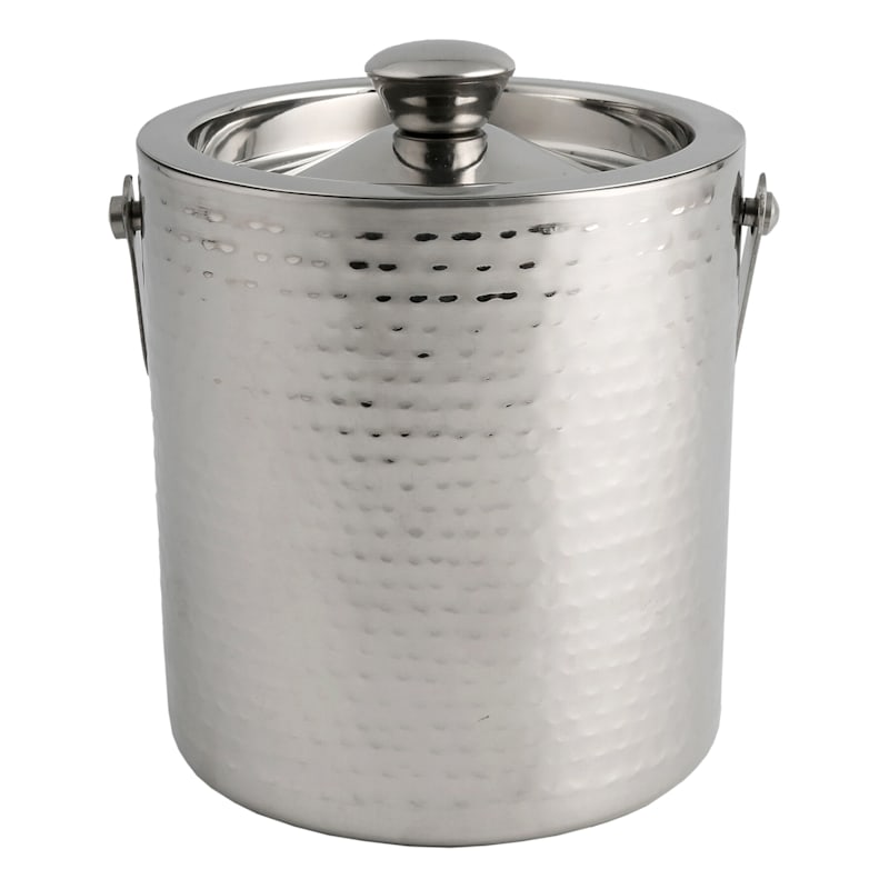 Hammered Stainless Steel Double Wall Ice Bucket, 2qt
