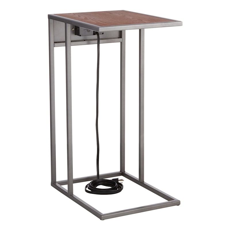 Metal C-Table with USB Port, Brown