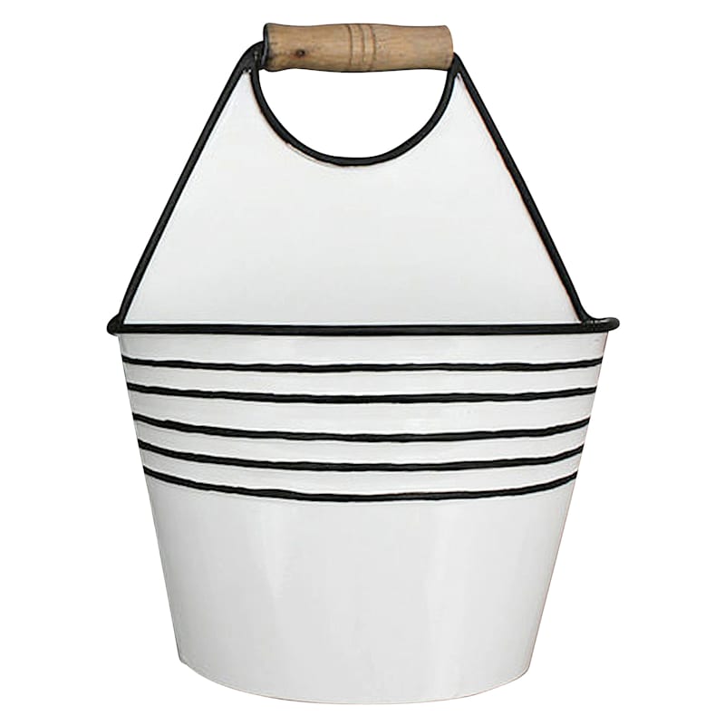 White Metal Wall Planter with Wooden Handle, 8x10
