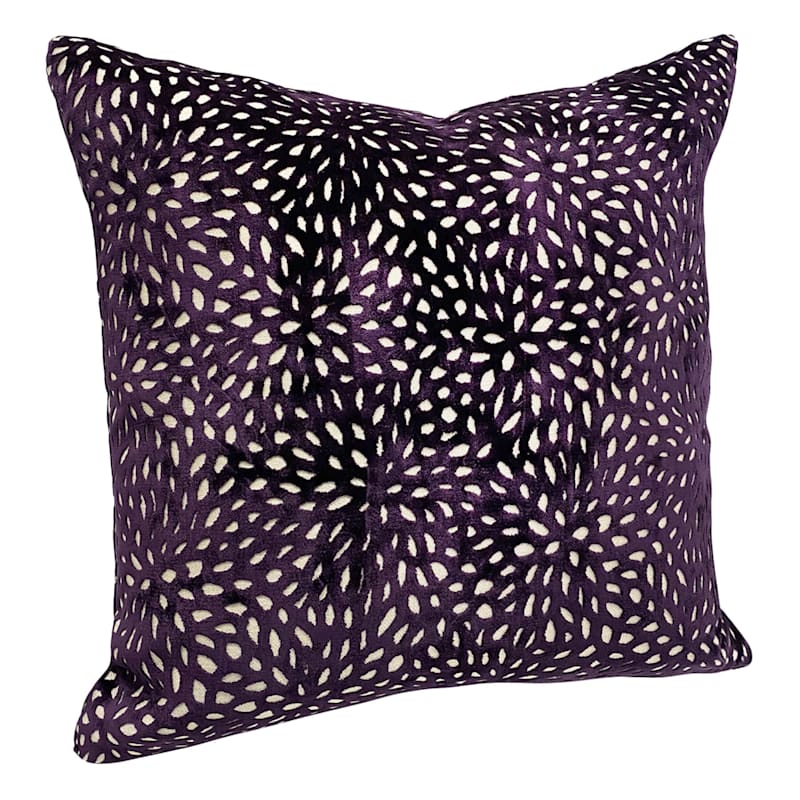 Purple Magnolia Patterned Velvet Throw Pillow, 20"