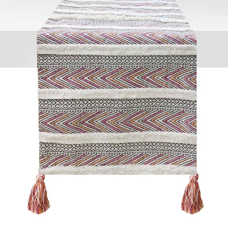 Tracey Boyd Gray & Red Patterned Woven Table Runner, 72"