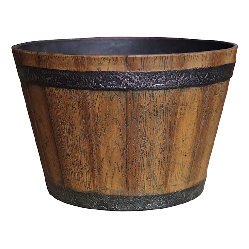 Oak Brown Whiskey Barrel Outdoor Planter, Medium