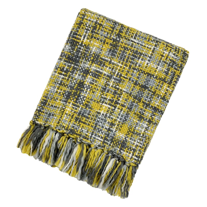 Yellow & Grey Plaid Woven Throw Blanket, 50x60