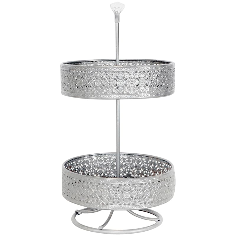 2-Tier Coptique Silver Punched Metal Round Organizer & Jewel Top