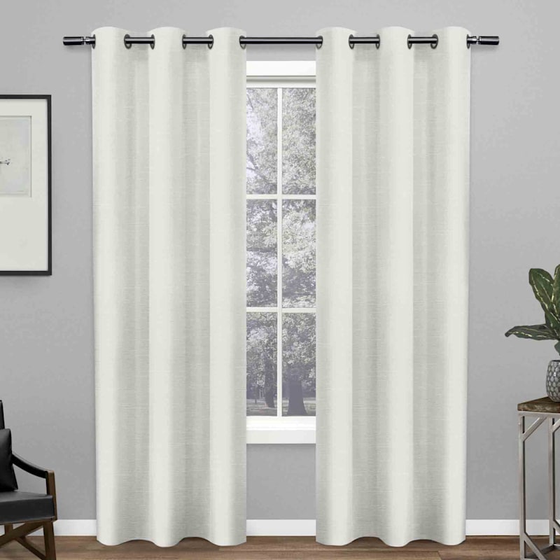 Leeds White Woven Blackout Grommet Curtain Panel, 96"