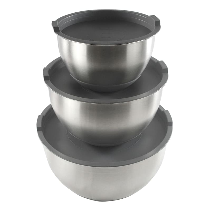 3-Piece Stainless Steel Mixing Bowls with Lids & Non-Skid Base