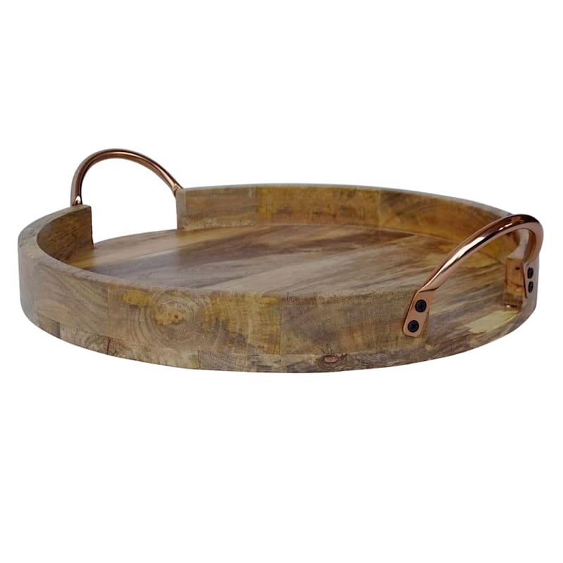 Wooden Decorative Tray with Metal Handles