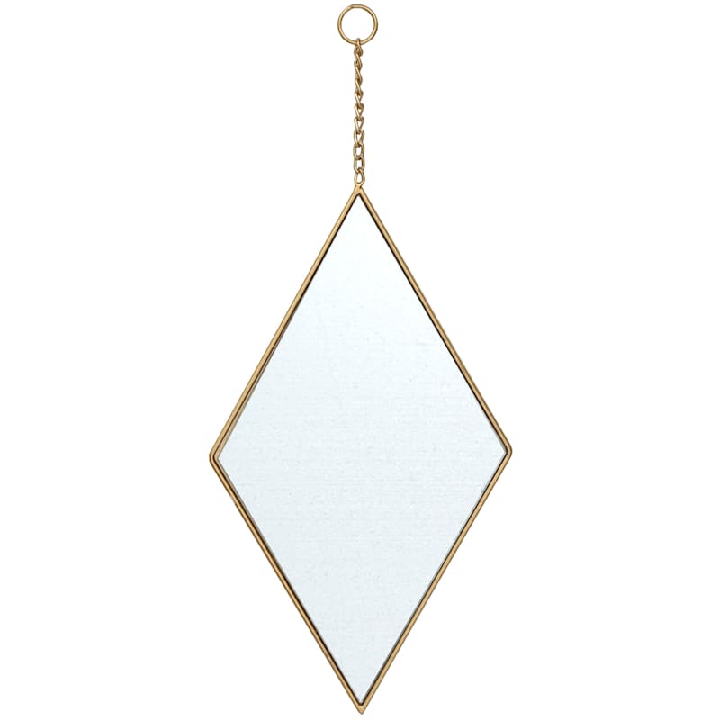 Gold Metal Diamond Shaped Hanging Wall Mirror 10x18