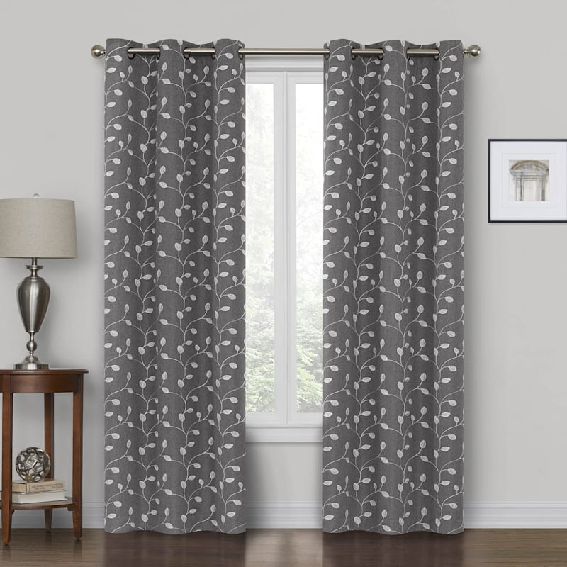 Rockwell Grey Embroidered Blackout Grommet Curtain Panel, 84