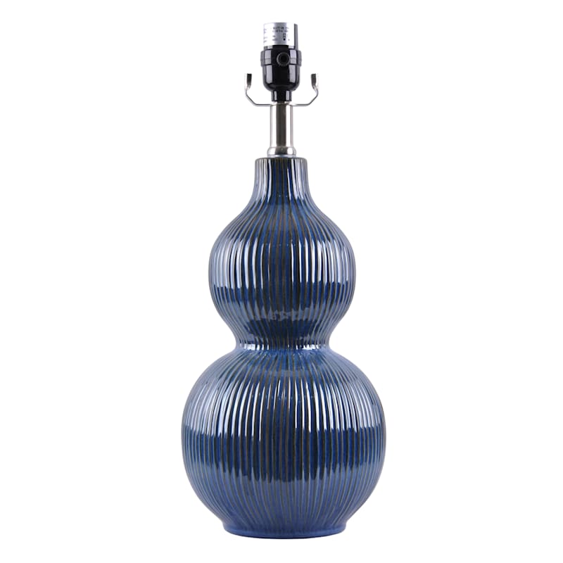 Navy Ceramic Ribbed Double Gourd Table Lamp, 19"