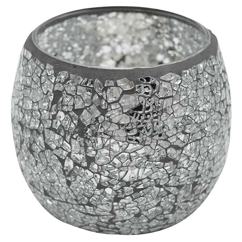 4in. Crushed Mirror Mosaic Candle Holder At Home