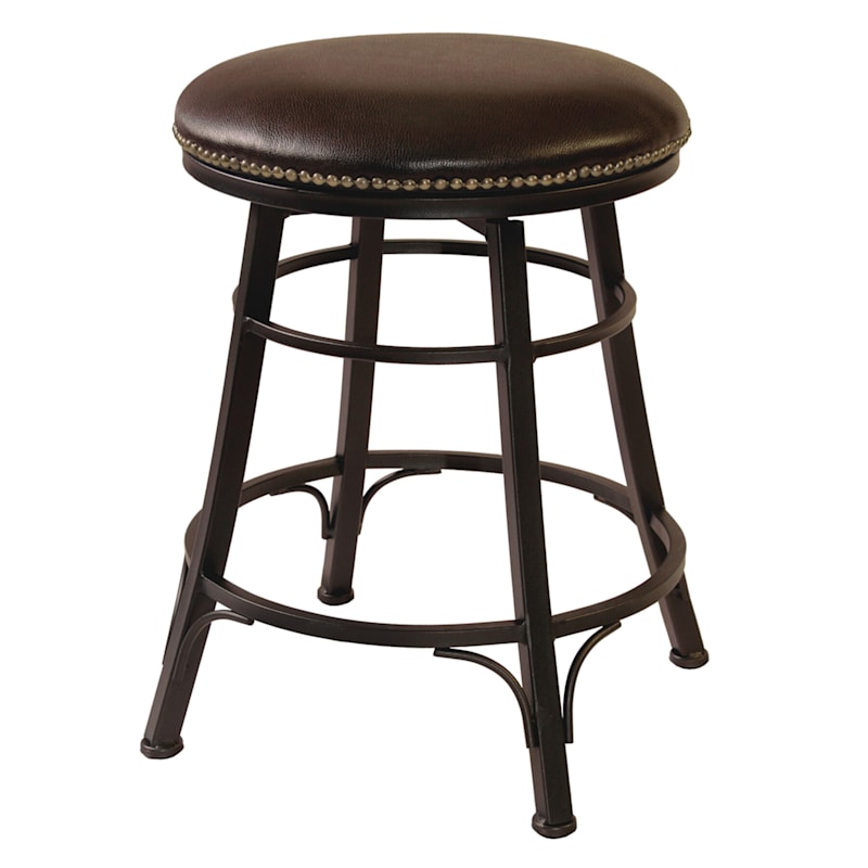 Bali Backless Brown Metal Swivel, Backless Leather Counter Stools