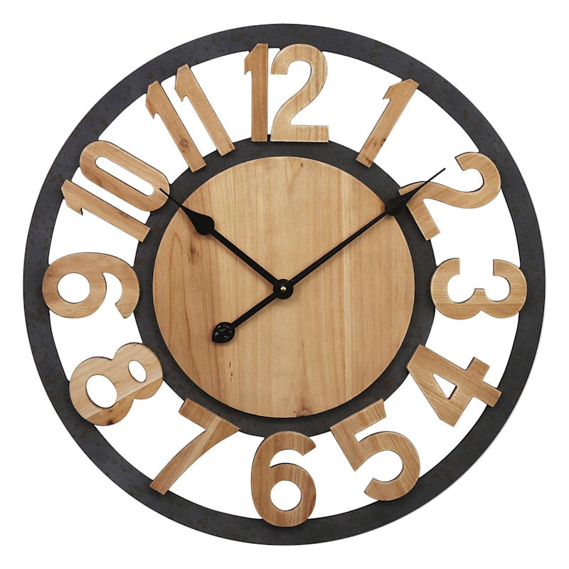 Metal & Wooden Cutout Round Wall Clock, 24"