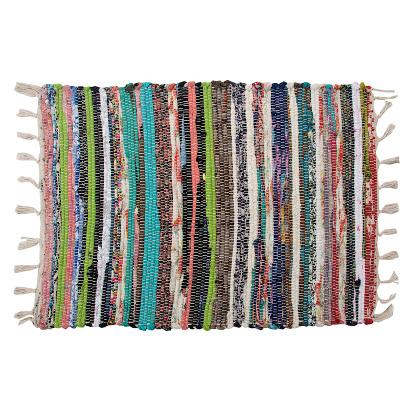 Multi-Colored Dark Chindi Accent Rug with Fringe, 20x30