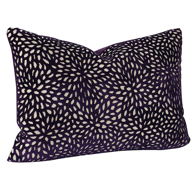 Purple Magnolia Patterned Velvet Throw Pillow, 14x20
