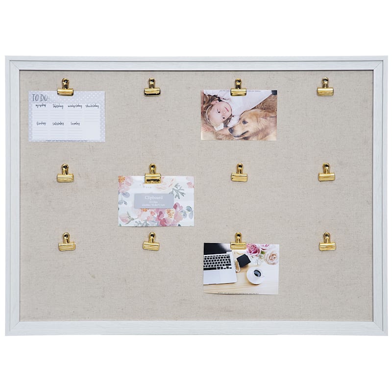 12-Gold Photo Clips with White Ridged Profile & Linen Backer, 22x28