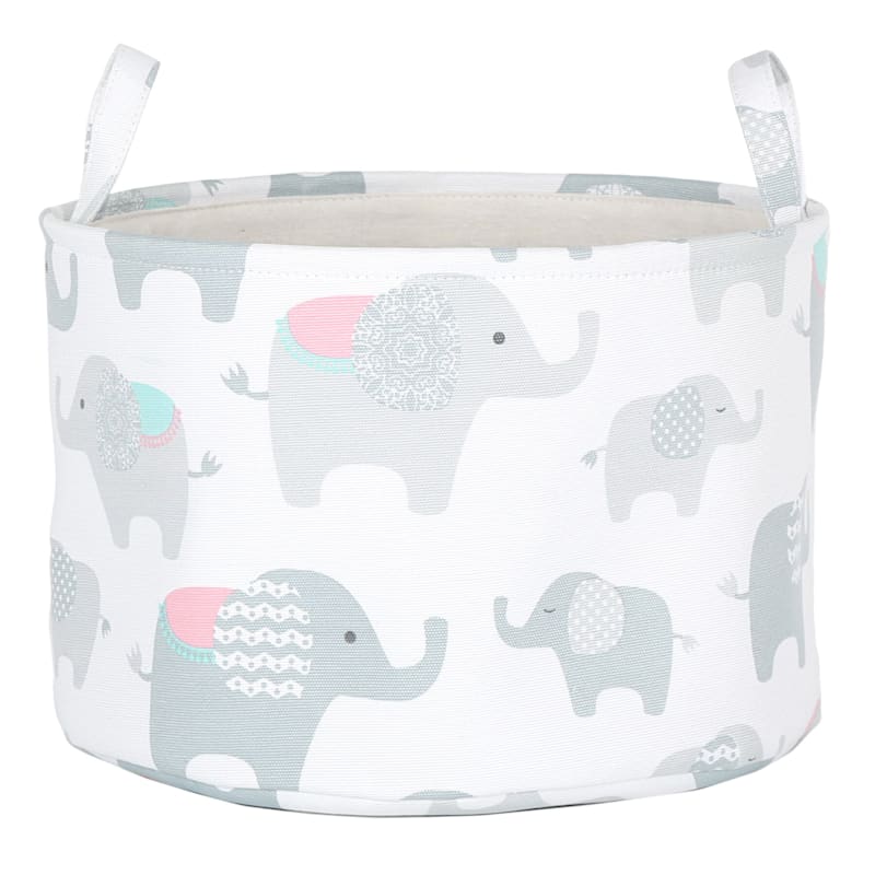 Round Elephant Print Soft Storage Bin, Small