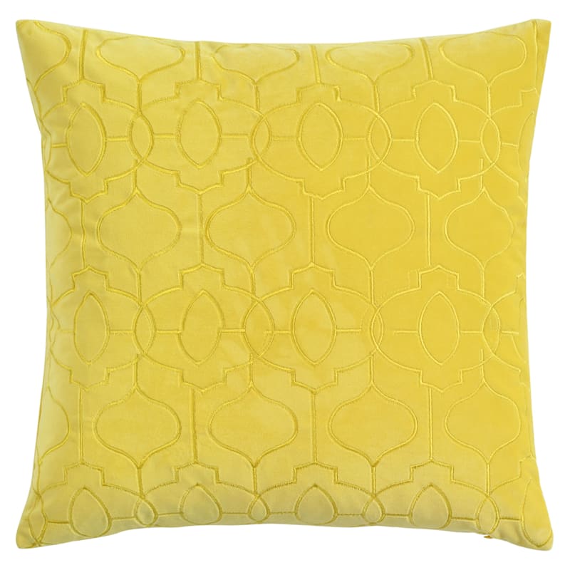 Yellow Geo Embossed Velvet Throw Pillow, 18"