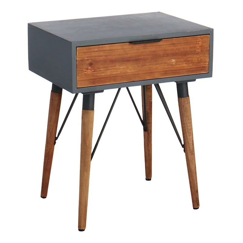 Wood Metal 1 Drawer Table At Home, Wood And Metal Side Table With Drawers