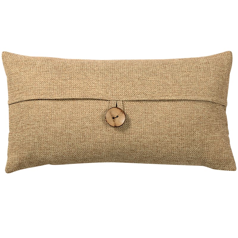 Clayton Taupe Coconut Button Throw Pillow, 13x24