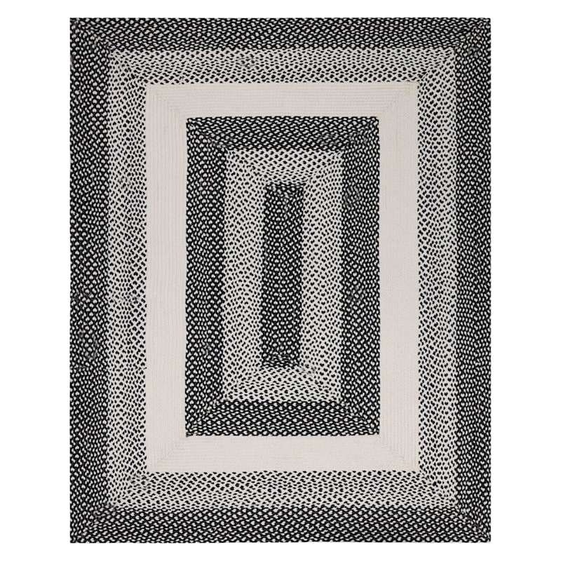 (D515) Black & White Braided Area Rug, 8x10
