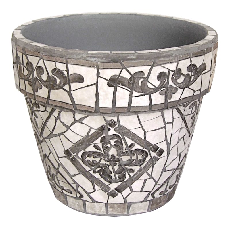 Gray & White Mosaic Tile Ceramic Pot, 9.4"