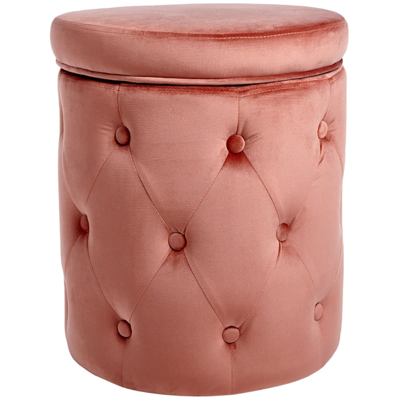 Adore Pink Tufted Round Storage Ottoman, Tufted Round Leather Ottoman