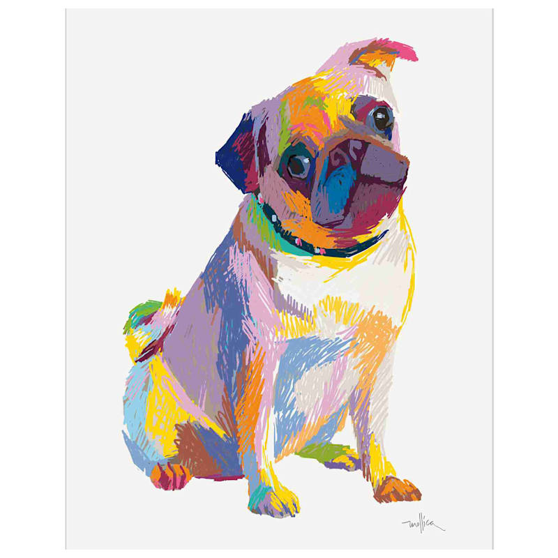 11X14 Colorful Pug Sketch Canvas Art