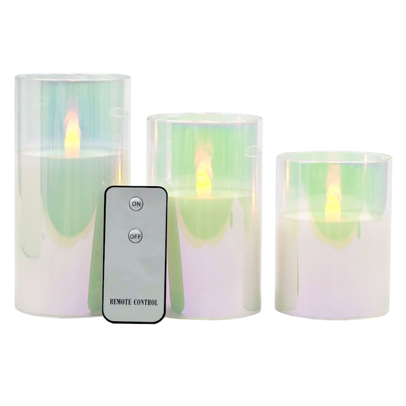 Set Of 3 3X4 3X5 3X6 Led Glass Wax Candle In Glass Cylinder 6 Hour Timer