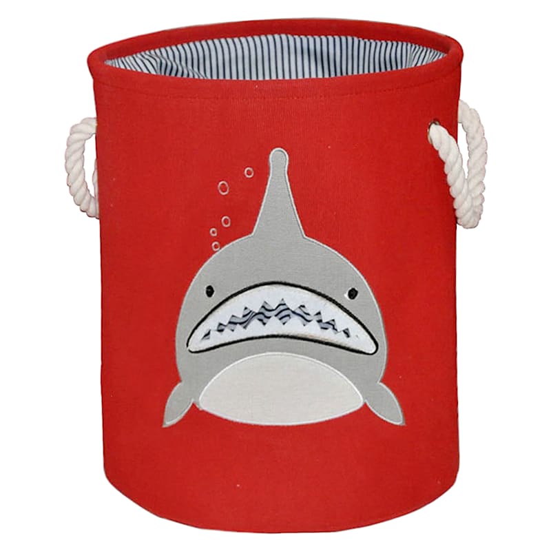 Shark Face Round Hamper with Handles, Red