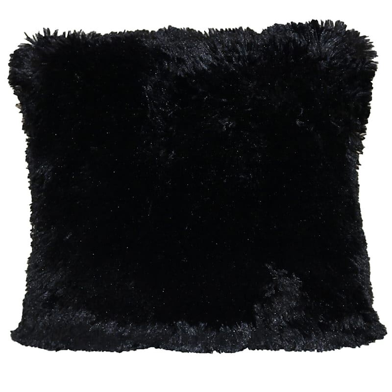 Shagalicious Black Faux Fur Throw Pillow, 18"