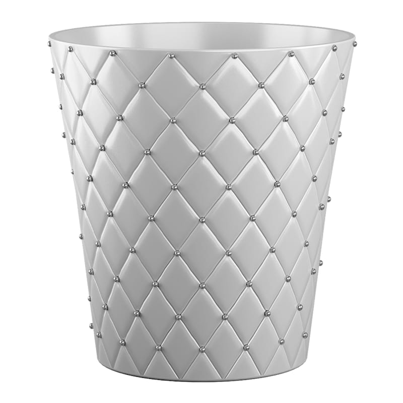 White Resin Quilted Stud Wastebasket