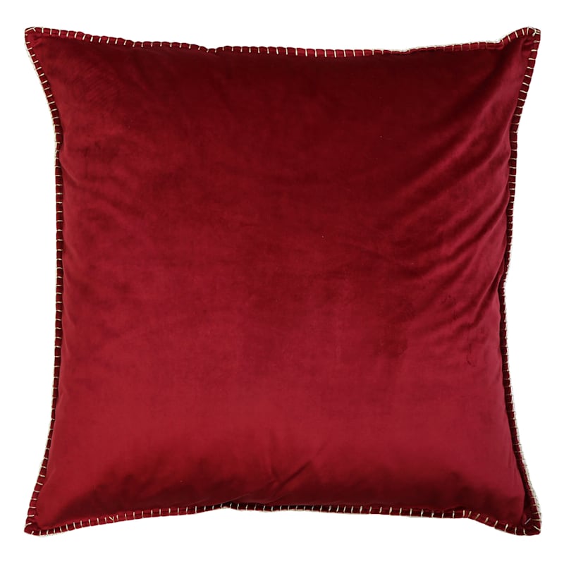 Harry Velvet Red Metallic Whipstitch Throw Pillow, 24"