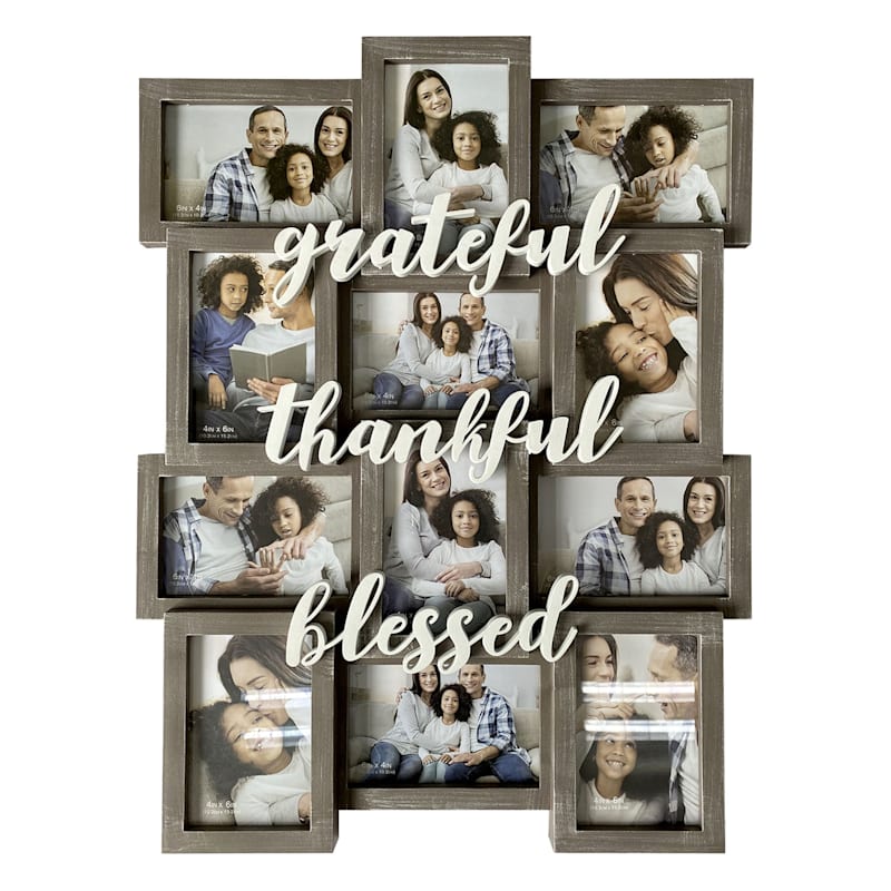 12-Opening Thankful, Grateful, Blessed Grey Collage Photo Wall Frame, 18x23