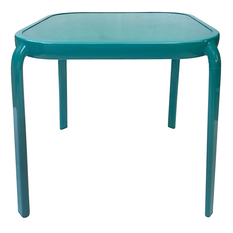Painted Glass Top Teal Outdoor End Table, 16"