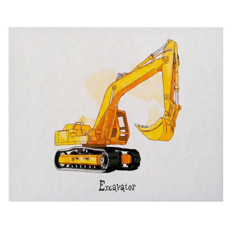 Yellow Construction Excavator Canvas Wall Art, 16x20