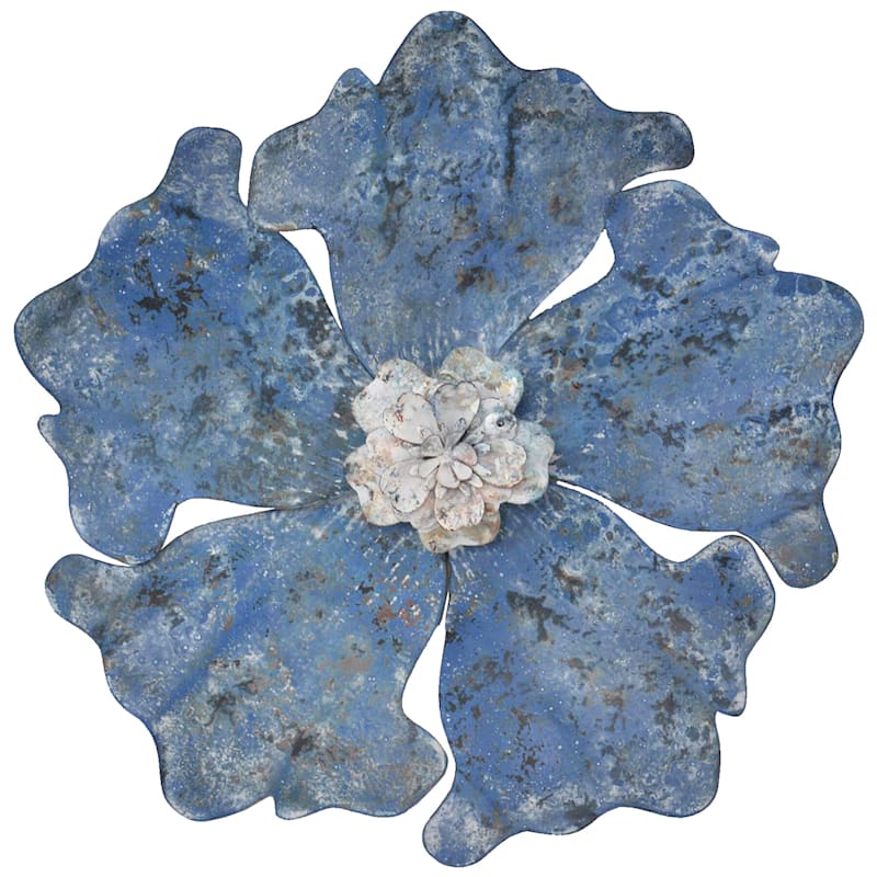 13in Blue Metal Flower Wall Decor