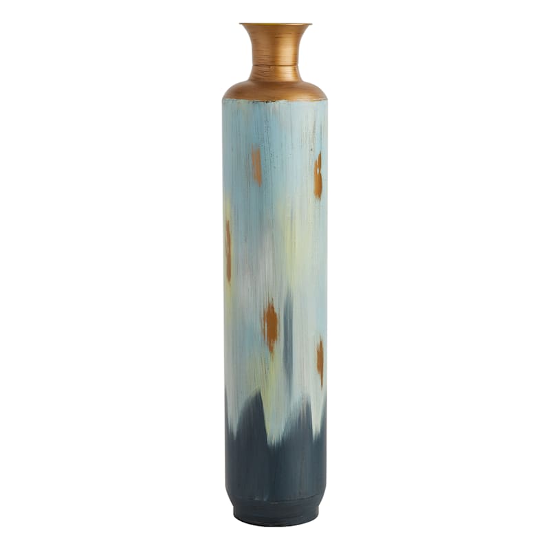 Blue & Gold Metal Floor Vase, 36"