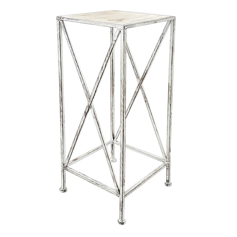 Metal Plant Stand With Wood Top Grey, Medium